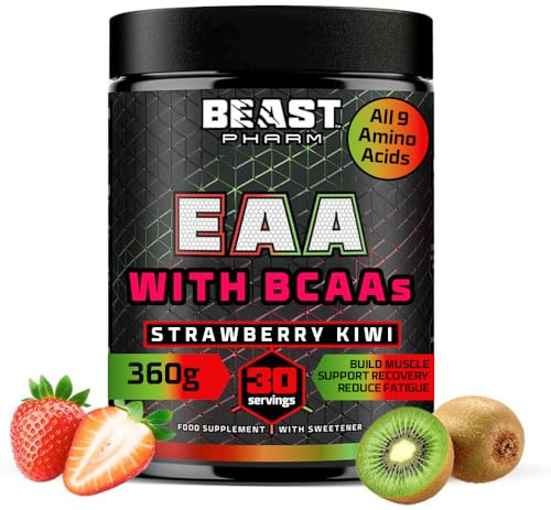 Beast Pharm EAA Essential Amino Acid BCAA Powder 30 Serving Strawberry Kiwi | All 9 EAAs with BCAAs including Leucine, 360g EAA Powder, EAAs Amino Acids, Intra Workout Powder, Muscle Recovery Drink