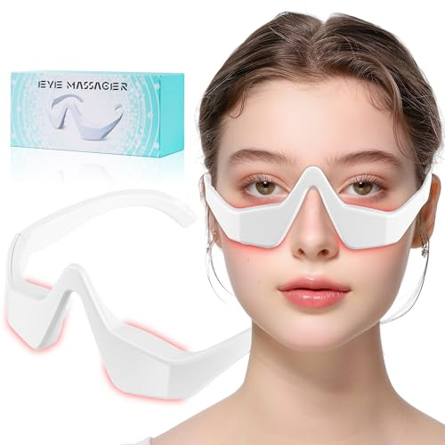Rotlichttherapie-Brille, Rotlichttherapie-Gerät, Mikrostrom-Augenmassagegerät, Augenschönheit, Augenbeutelentferner zur Reduzierung von Augenringen und Falten (weiß)
