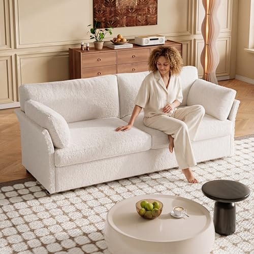 Guyii 186 cm Stoffsofa 3-Sitzer – Weiches Polstersofa für Wohnzimmer, Bequeme Couch in Hellfarbe, Moderne Stoffcouch mit Armlehnen,Ideal als Loungesofa
