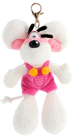 Diddl - Plüsch-Schlüsselanhänger aus rosa Latzhose, 15 cm – Plüsch 90er Jahre zum Aufhängen – Zubehör 100% recycelt – niedliche Geschenkidee für Kinder & Vintage-Fan