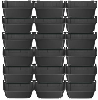 Macetas verticales para pared (18 unidades, rectangulares, con sistema de riego por goteo, 350 ml, 70 kg, 33 x 14 x 18,5 cm), color negro