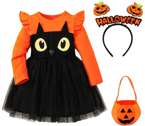 IWTBNOA Costume de citrouille d'Halloween, costume de citrouille pour enfant avec serre-tête et sac, pour fille, pour carnaval, fête à thème