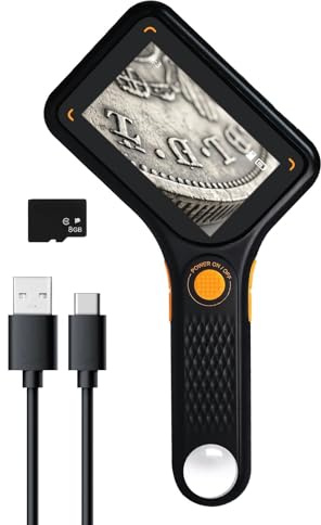 Digitales Mikroskop mit IPS-Bildschirm, Autofokus, USB-Lupe, 64 GB, Unterstützung für Münzen, Schmuck, PCB, Reparatur, Biologie, 8 LED-Leuchten für Windows, Mac, 7,6 cm Display, tragbarer