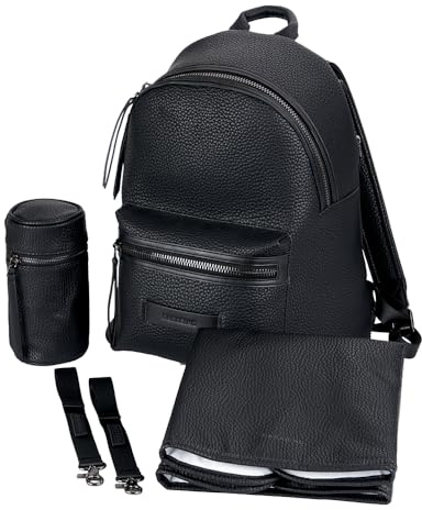 baba bing Baby Changing Backpack - Black - Luxurious Vegan Leather Backpack for Baby Essentials | Nappy Changing Bags | Changing Bag Backpack - Baby Changing Bag