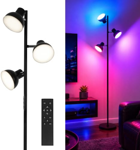 Lampada da terra a 3 luci RGB LED, moderna lampada da terra con telecomando e interruttore touch, 36W dimmerabile, teste regolabili, perfetta per soggiorno, camera da letto, lettura e casa AVEN FL08