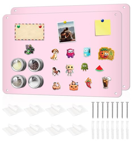 Magnetwand Magnettafel 43 x 30cm - Magnettafel Kinder, Magnettafeln Magnetboard Magnetische Metalltafel, Magnetisches Whiteboard kratzfest Edelstahl Selbstklebend für Wohnung Büro Küche (2Pcs Rosa)