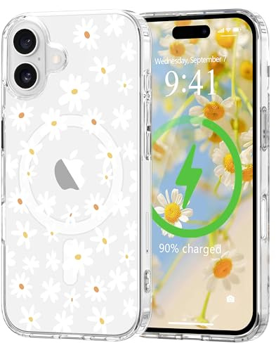 L-FADNUT für iPhone 17 Hülle Transparent Blumen Muster Weiß | Magnetisch Handyhülle Kompatibel mit MagSafe, Durchsichtig Schutzhülle Hart PC Rückseite Dünne Stoßfest Kratzfestes Case