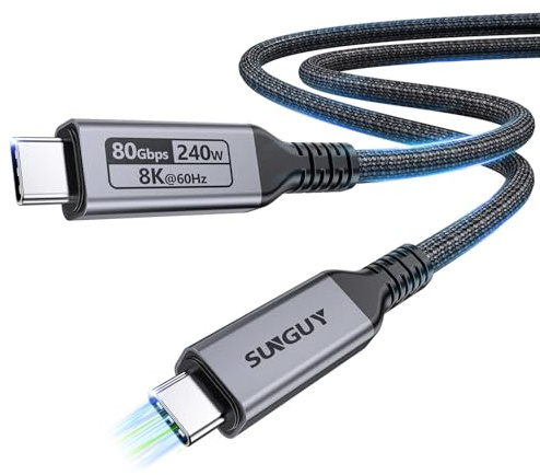 SUNGUY USB C Cable 80Gbps 0.3m, 240W PD3.1 USB4 High Speed Data Transfer Type C Fast Charging Cord,8K@60Hz Display, USBC Video Monitor Cable Thunderbolt 5/4/3 Compatible,for iPhone 17/16, MacBook, SSD