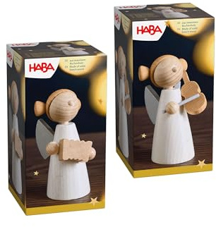 HABA Weihnachtsfigur Holzengel 2er Pack - Engel mit Geige & Engel mit Akkordeon Holzdeko ab 3 Jahren