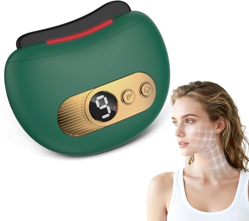 Masseur Facial et le cou Beauté Electrique, EMS Appareil de Gua Sha Visage, 9 vitesses, Chauffable 45℃ Anti-Age Massage Pour Raffermissement du Visage et Cou