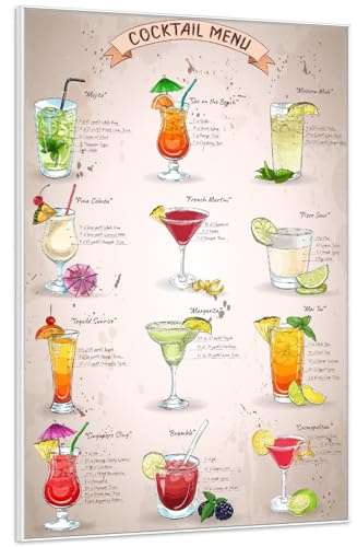 Wallario Wandbild - Cocktail-Menü - English in Premiumqualität, Poster mit weißem Rahmen, Größe: 61 x 91,5 cm