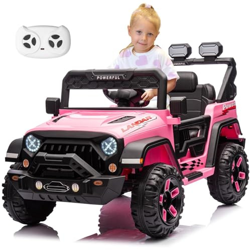 HAUSPROFI 12V 7Ah Kinder Elektroauto,Elektroauto für Kinder ab 1-8 Jahren | Kinderauto Elektrisch mit Fernbedienung,3-Gang Elektroantrieb, 2 Fahrmodi, ,LED-Lichtern, Musik, Sicherheitsgurt,(Rosa)