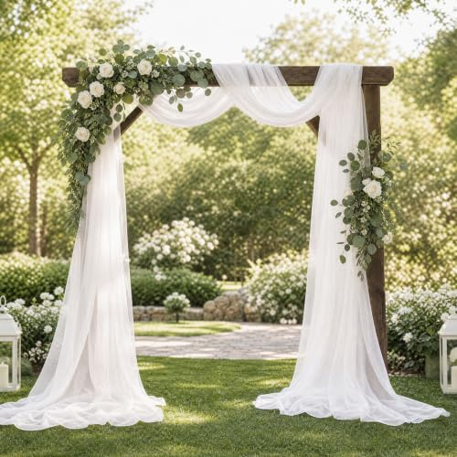 Hochzeitsbogen Chiffon Vorhang, 76 cm × 600 cm Hochzeit Deko Tüllstoff Weiß | Tüll Hochzeits Hintergrund Vorhang, für Traubogen Deko, Feierlichkeiten, Zeremonien, Fotoshootings und Party