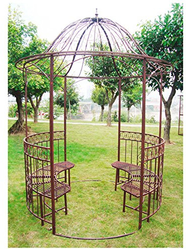 Metall Pavillon Garten Rosenpavillon Rankgitter mit Bank antik-kupfer-Look