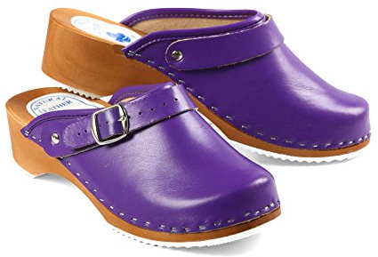 Aves-24 Clogs Pantolette Sandalette Holz + Leder Holzclogs Gr. 36-41 Holzschuhe