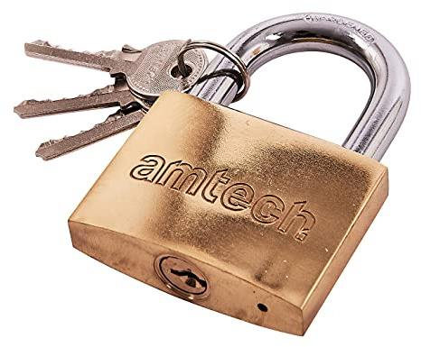 Amtech T1400C 63mm Solid Brass Padlock, Small Padlock with Keys for Luggage, Lockers, Toolboxes, Cupboards or Sports Bags