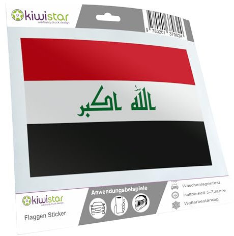 Kiwistar - Autoaufkleber Sticker Fahne Flagge Aufkleber 15cm Irak Flagge Länder Wappen Fahne Sticker Kennzeichen - Auto - Fahrrad - LKW