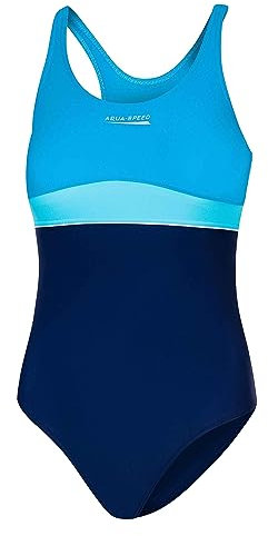 Aqua Speed Badeanzug Wettkampf Mädchen 11/12 Jahre | Schwimmanzug für Kinder | Mädchenbademode blau türkis | UV Swimwear | Sport | 42 Navy - Turquoise - Light Turquise | Emily