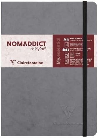 Clairefontaine 793465C Collection Age Bag Stitched MyEssential Sewn Notebook Grey - A5 14,8x21cm - 192 Numbered Lined Pages - 90g Ivory Paper - Leather Cover