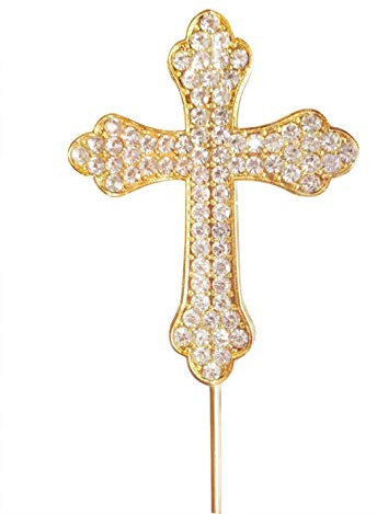 LOVENJOY Cake Topper Taufe Tortenaufleger Gold Kreuz Kommunion Tortendeko, Kristall Strass