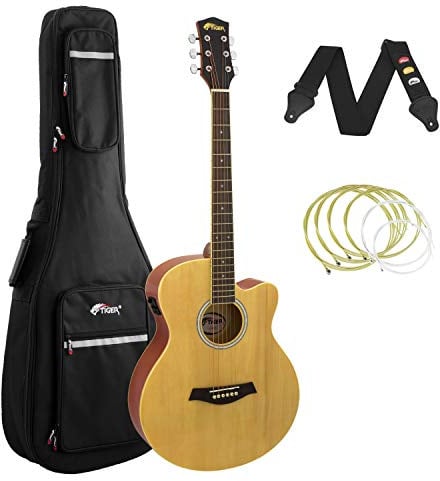 Tiger Natural Electro Acoustic Guitar Package with Padded Bag