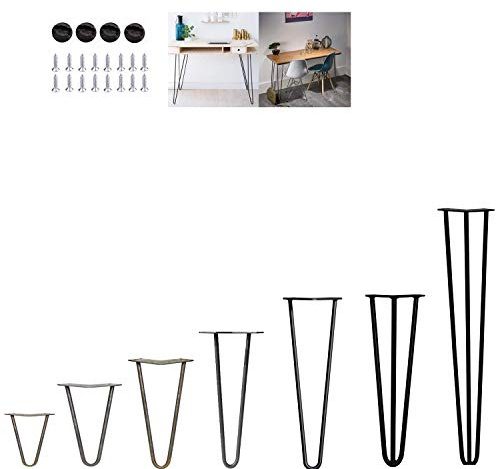 4Pcs Hairpin Table Legs Heavy Duty DIY Furniture Metal Table Legs with Free Screws & Protector Feet - Stable Standard Table Height, 10cm to 72cm, 2Rods, Black (25cm)