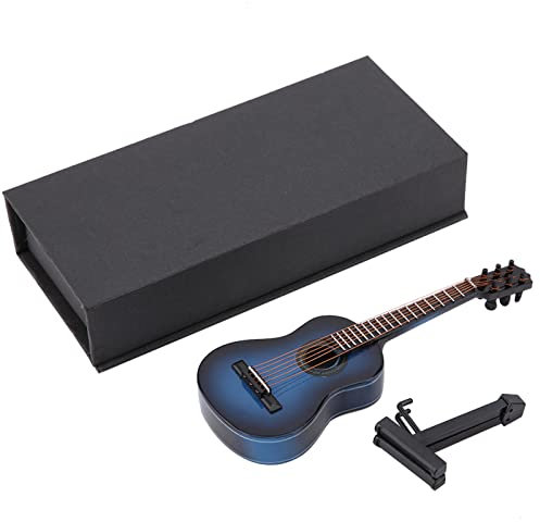 Garosa Miniatur Gitarre Modell Holz Musikinstrument mit Stand und Geschenkbox Kinderzimmer Dekoration Kleine Handwerk Ornamente Wohnkultur (Blau 14cm)