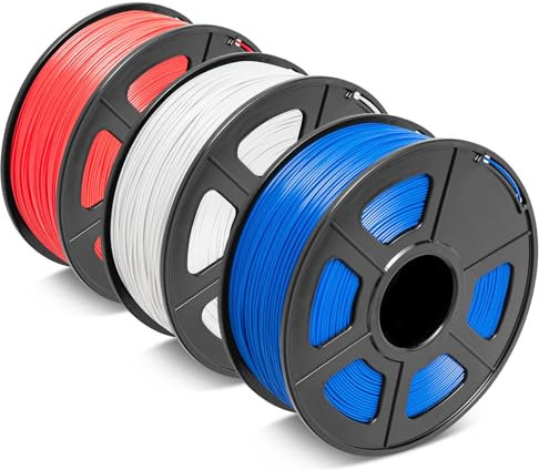 SUNLU ABS Filament 1.75 mm 3D Drucker Filament, Hohe Haltbarkeit/Hitzebeständig/Ausgezeichnete Zähigkeit, Kompatibel mit 99% FDM 3D Druckern, Insgesamt 2.7KG, 0.9kg/Spule, Rot+weiß+blau