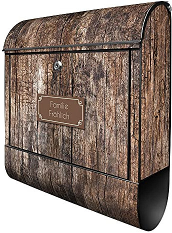 banjado® Design Briefkasten personalisiert Altes Holz 38,5x46,5x13cm & 2 Schlüssel - Briefkasten Stahl schwarz Zeitungsfach pulverbeschichtet - Postkasten A4 Einwurf inkl. Montagematerial