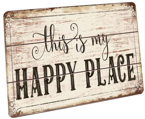 Hioni Cartel de metal con texto en inglés «This is My Happy Place», placa vintage para decoración de pared