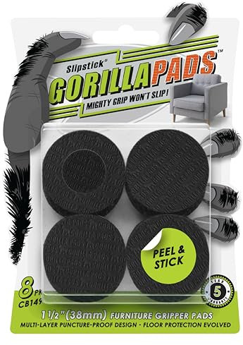 Slipstick GorillaPads CB149 Lot de 8 Patins antidérapants en Caoutchouc pour Pieds de Meubles Ronds 38 mm Noir