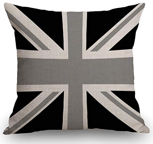 SSOIU Farmhouse Dekorativer Kissenbezug Nationalflagge des Vereinigten Königreichs UK Aka Union Jack in Schwarz und Weiß Dekoration Home Decor Baumwolle Leinen für Sofa Couch 45,7 x cm