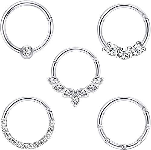 Adramata Daith Ohrringe 16G Edelstahl Knorpel Helix Tragus Nase Hoop Piercing Schmuck 8Mm 10mm Silber Gold Roségold Schwarz Plattiert CZ Klapp Septum Clicker Ringe