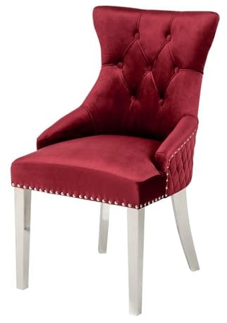 Riess Ambiente Eleganter Stuhl Castle Deluxe rot Samt mit Löwenkopf im Barock Design Esszimmerstuhl Stühle Chesterfield Look