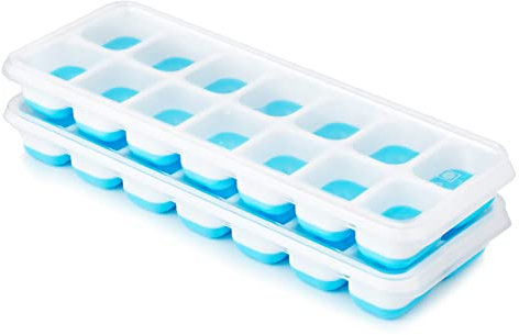 Eiswürfelform, Airabc 2er Pack Eiswürfelform Silikon Mit Deckelm, Platzsparend und stapelbar Ice Tray Ice Cube, LFGB Zertifiziert und BPA Frei Quadratische Eiswürfelschalen einfach Herauszunehmen