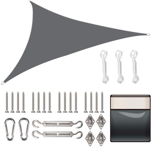 Yeahmart Sun Shade Sail Triangle 2x2x2m with Fixing Kit Waterproof Anti-UV Sunscreen Awning Canopy 98% UV Block for Outdoor Garden Patio Party Backyard Yard Camping with Free Rope, Grey