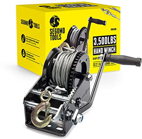 Segomo Tools Robuste manuelle Zwei-Wege-Ratsche, 1587 kg, 1,5 m langer Draht, Handkurbel, Handwinde, Seilwinde, Seilzug, Handkurbel, Bootswinde, Riemenscheibe, Handkurbel