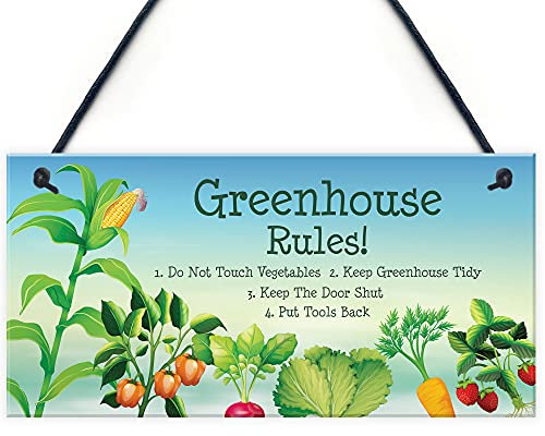 RED OCEAN Greenhouse Rules Sign Garden Summerhouse Shed Sign Gardners Gift Plaque