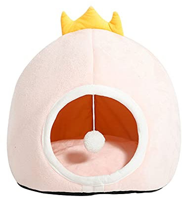 Leopardenmuster Haustierbett halbgeschlossenes Haustiernest Zwei-in-Eins-Haustierhaus und Sofa Fellkugel Katzenloch Plüsch Hundebett Katzennest Haustierzelt Kaninchennest Rosa Krone M:45*41*28CM