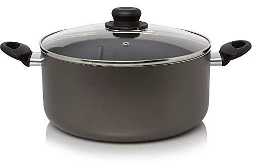AZS Stock Pot Non Stick Aluminium - Large Casserole Pot Cooking Pot Grey 32cm / 10.5 Litre stockpots with Glass Lid Heat Resistant Handles for Easy Cookware