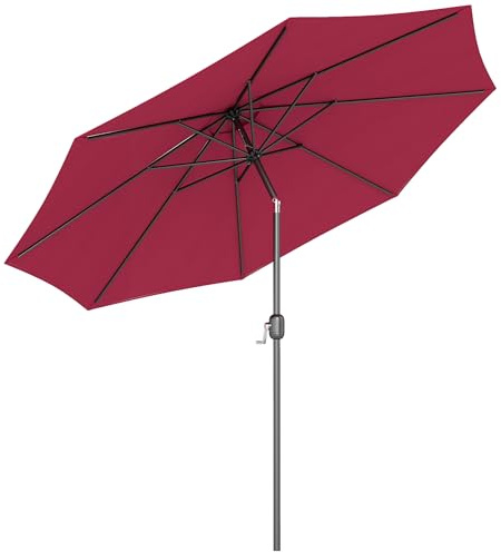 Outsunny 3(m) Garden Parasol Umbrellas, Outdoor Sun Shade with 8 Ribs, Tilt and Crank Handle for Balcony, Bench, Garden, Wine Red