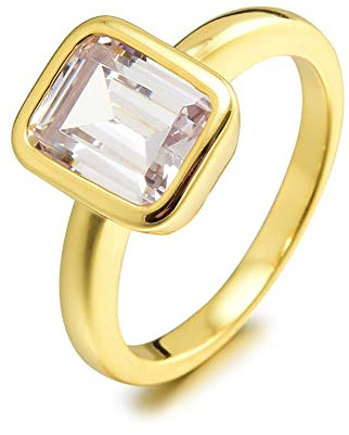 Rizilia CELEBOX Solitär Verlobung Ringe mit Smaragd Schliff Edelstein Zirkonia CZ [Weiß Topas] in 18K Gelbgold Vergoldet, Berühmtheit inspiriert von Angelina Jolie