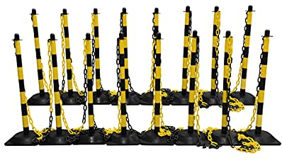 Flexibarrier Pfosten und Kettenabsperrung, Kunststoff, 90 cm, Schwarz / Gelb, 16 Stück