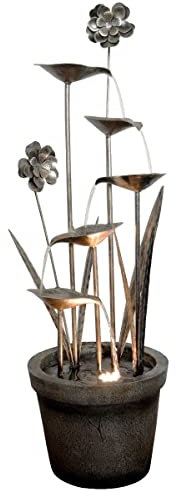 Zinc Flower & Pot Solar Powered Water Feature With Water Tablets,Waterfall, Water Fountain, Garden Decoration, Garden Feature