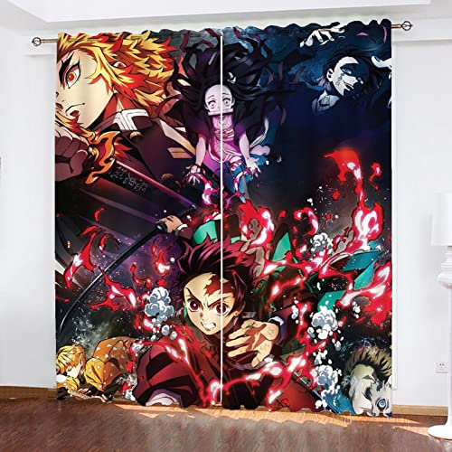 Fgolphd Demon Anime Muster Verdunkelungsvorhänge Für Jungen Und Mädchen Schlafzimmer Kinderzimmer Perforierte Vorhänge (5,183 × 160 cm)