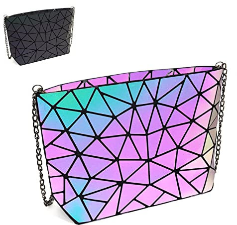 CAFINY Geometrisches Portemonnaie für Frauen Geometrische leuchtende Geldbörsen und Handtaschen Geometrische Taschen und holographische Crossbody-Tasche