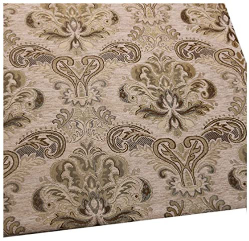 NAKAN Chenille Samtstoff Polsterstoff Meterware Vintage Blumenmuster 145x100cm Dekostoff für Sofa, Sitzbezug, Heimwerkerarbeiten, Vorhänge, Kissen(Color:Beige)