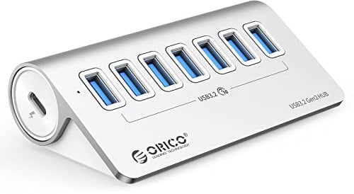 USB C Hub, ORICO USB 3.2 Gen 2 Hub, USB Verteiler 7 Port mit 10Gbps High Speed Datenübertragung, Aluminium USB C Splitter mit 0.5m Datenkabel für MacBook, MacBook Pro, MacBook Air