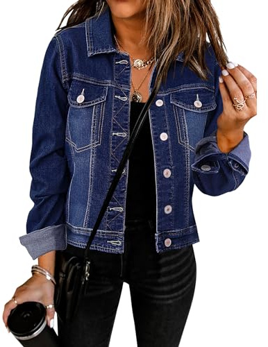 Vetinee Plus Size Denim Jacket Womens Spring Jackets Darkness Blue Size X-Large Fits UK Size 20 to UK Size 22