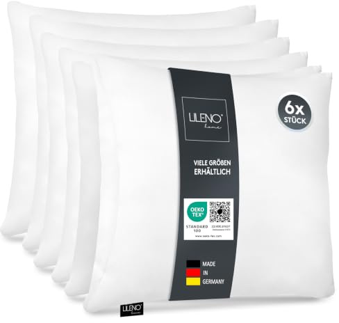 LILENO HOME Microfaser Kissen 45x45 cm [6er Set] bis 95 Grad waschbar | Kopfkissen 45x45 cm als Kissen-Füllung für Bett oder als Dekokissen - Sofakissen & Zierkissen